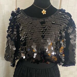 A New Day Black Sequin Cropped Top